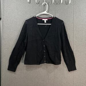 Isaac Mizrahi Live! Puff Sleeve Sweater Cardigan Pitch Black, Medium